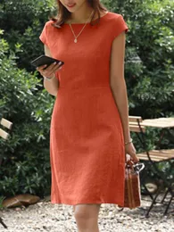 Casual Dresses ZANZEA Female O-Neck Zipper Short Sleeve Sundress Summer Woman Solid Dress Stylish Elegant Work OL Vintage Loose Midi Dresses T230210