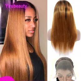 Yirubauty 1B/30 Twotones Color 13x4 Lace Bront Wig 10-32inch Silky Straight Brazilian 100 Human Hair Bows 150 ٪ 180 ٪ 210 ٪