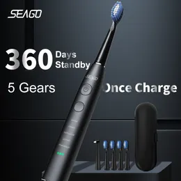 스마트 전기 칫솔 Seago 전기 음파 칫솔 USB 충전식 성인 4 대체 헤드 선물 SG-575 230211과 함께 360 일 길이의 배터리 수명