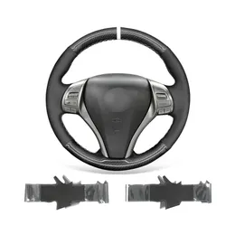DIY Car Teadering Wheel Cover Warp for Nissan Altima 2013-2018 Rogue Date Black Black Suede Pu Carbon Fiber282Q