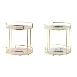 Hooks & Rails Double Layer Nordic Marble Cake Display Stand Pastry Fruit Tray Golden Dessert Table Home Party Decoration Rack