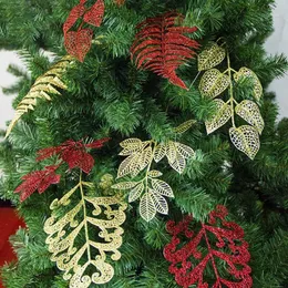 Рождественские украшения деревьев топперы искусственное блеск лист листья листья фальшивые цветочные украшения
