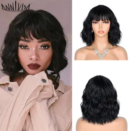 Synthetic Wigs Bangs African Cosplay Lolita Ombre Natural Glueless Pink Brown Green Red For Women Bob 230210