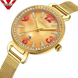 Nibosi mulheres vestido relógios marca de luxo aço inoxidável malha banda senhoras relógio quartzo casual pulseira relógio pulso reloj mujer334g