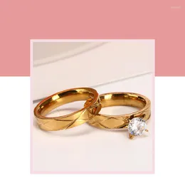 Anéis de agrupamento anel de anel de diamante inoxidável anel de ouro embutido zircão de zircão cruzamento jóias de casal