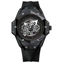 Wristwatches BINBOND 2023 Men Fashion Steel Case Watch For Silicone Strap Business Luxury Quartz Wrist Watches Mens Montre
