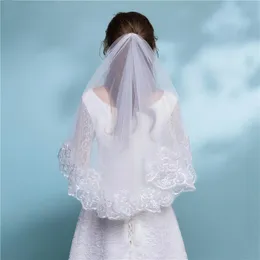 Bridal Veils 2023 W Stock White Ivory Red Veil Lace Lace Short Elbow Wedding Applique Long Cathedral Bride 1,5 m 3M