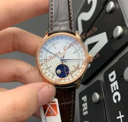 39MM KZ Factory Watches of Men's Rose Gold Watch KZf Brown Leather Strap Movement Automatic Chocolate Moon Phase Function Cal320Y