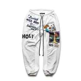 Grå tröja byxor plus storlek män kvinnor hip hop graffiti tryckta leggings unisex joggers dragstring byxor