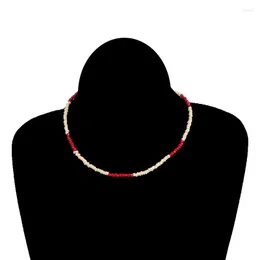 Choker European And American Fashion Handmade Beaded Short Rice Bead Necklace Woman Bohemian Color Jewelry
