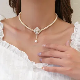 Halsband Kamelie Halskette Perlenblume Schlüsselbeinkette Damenschmuck