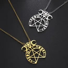 Hänge halsband likgreat wicca pentagram halsband häxa pentakel trippelmåne gudinna amulet hednisk rostfritt stål smycken år gåva