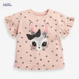 T-Shirts Little Maven 2022 Schönes Kaninchen-Sommer-T-Shirt aus Baumwolle mit rosa Punkten, weiche und bequeme Kleidung, neue modische Tops für Kinder von 2 bis 7 Jahren, T230209
