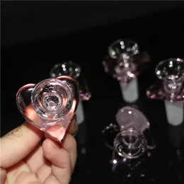 Tigela de vidro do formato de coração de amor rosa para cachimbo de água de cachimbo de água de cachimbo de água 14 mm 18 mm de 18 mm de óleo macho machado