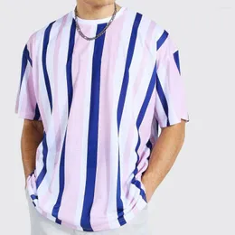 Camas de camisetas masculinas Camisa 3DT masculina Desgaste casual de mangas curtas 3D Top de camiseta listrada de rua solteira fria