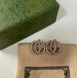 2022 새로운 패션 스터드 브랜드 귀걸이 컬러 다이아몬드 더블 레터 브라스 소재 성격 귀걸이 여성 웨딩 파티 디자이너 보석 19 스타일 상자