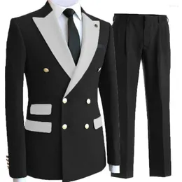 Herrdräkter Spring/Autumn Black Men Suis White Peaked Lapel Jacket With Pants Slim Fit Double Breasted Smoking Blazer Trajes Para Hombre