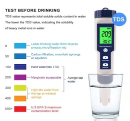 Mätare TDS mätare Digital pH -vattenkvalitetstestare ECSALT Temperaturdetektor Professionell penntyp Test för pooler Aquariums 1PC9039248