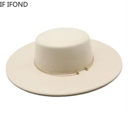 Cloches French Style 10CM Wide Brim Derby Top Hat Socialite Wind Hepburn Wind Wool Felt Fedoras Hat Elegant Wedding Dress Hat 230210