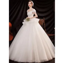 Elegante renda longa e longa uma linha vestidos de cetim Applique Sweep Train Wedding Bridal GOWNS com botões PLUS SIEL TAMANHO DE MARIEE 403