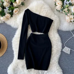 Men's Sweaters One Shoulder Club Bodycon Mini Dress Women Solid Spring Autumn Long Sleeve High Waist Sexy Party Vestidos Casual Streetwear