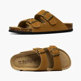 Tofflor Cosmagic 2022 Nya sommarkvinnor Cork Slipper Casual Beach Double Buckle Non-Slip utanför nubuck läderslip på bilderna Sko G230210