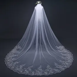 Wedding Hair Jewelry One-Layer Women Trailing Cathedral Long Wedding Veil Embroidered Floral Lace Applique Scalloped Trim Bridal Veil With Comb 230210