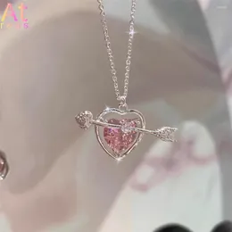 Choker Kpop Pink Zircon Crystal Heart Pendant Necklace For Women Cupids Arrow Clavicle Chain Fashion Y2K Egirl smycken gåvor