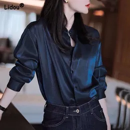 Koszulki damskie bluzki premium czarne pojedyncze piersi proste luźne szyfonowe cienkie, długie rękawowe moda żołnierz kolorowy wiosna jesień ubrania 230211