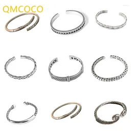 Pulseira qmcoco cor prata cor ajustável bambu redonda bracelete de malha simples decoração de geometria artesanal para mulher presente de jóias finas