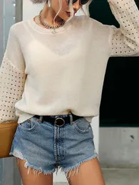 Kadın Sweaters 2023 Sonbahar Kış Moda İnce Kesim Oluk O Boyun Uzun Kollu Beyaz Örgü Sweater Gevşek Şık için Tüm Maç Üstleri