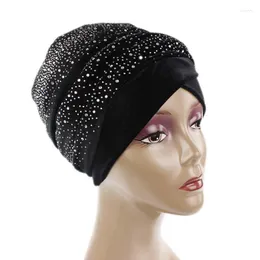 Ethnic Clothing Rhinestone Velvet Women's Head Wraps Soft Muslim Turban Hijab Female Headscarf Islam Headwear African Hat Turbante Mujer