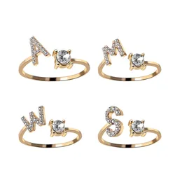 Pierścienie zespołowe az złotą literę metal regulowany pierścień otwierający Inicjały Nazwa alfabet żeńska kreatywna palca modna impreza biżuteria upuszcza deliv dh05e