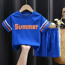 의류 세트 어린이 캐주얼 두 조각 복장 퀵 드라이 러닝 트랙복 여름 새로운 스타일 소년과 여자 tshirtshorts 짧은 슬리브