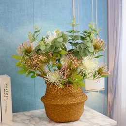 Dekoratif çiçekler plastik löspermum düğün ev dekorasyonu için yapay uzun şube okaliptüs faux yeşillik mezarlığı sahte çiçek