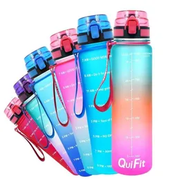 Quifit 1L 32 Unzen leckeres Tritran -BPA -Wasserflasche mit Motivationszeitmarker Fliipfllop, um täglich genügend Getränk zu gewährleisten 2111069335771