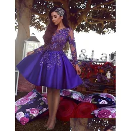 Homecoming Dresses Dark Purple Short Vintage Long Sleeve A Line Sheer Neck Applique Beaded Cocktail Party Sweet 16 Prom Gowns Drop D Dhvv9