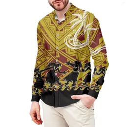 Camicie casual da uomo Giallo Ballerino Polinesiano Hawaiano Stile sportivo Camicia da uomo Collo alto 6XL Manica lunga sottile Autunno/Inverno