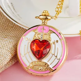 Карманные часы винтажные японские аниме -кардкаптор Sakura Watch Ожерелье Женское кварцевое брепочковое подвесное подвеска для детей, милый подарок девочка, ребенок