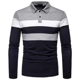 Camisas de polo masculinas Poloshirts de manga longa Cores contrastantes Camiseta pólo