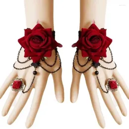 Braccialetti con ciondoli Moda retrò europea e americana Pizzo di Halloween Bracciale con rosa rossa Anello con una fascia da polso Ornamenti per la sposa