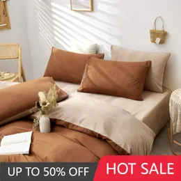 Yatak takımları basit saf pamuk zımparalama dört parçalı tabaka yorgan kapağı seti sanatsal romantik konjonto de cama yatak mobilya