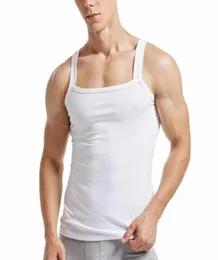Onderhirts Men Summer Vest Huiskleding vaste katoenen tanks vierkante nek sportschool sport mouwloos shirt onzichtbaar ondergoed ondergoed 2328907