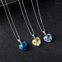 قلادة قلادة أوشن قلب خوخ قلادة بسيطة S925 Sterling Silver Chain Austria Crystal Clavicle for Women Jewelry1