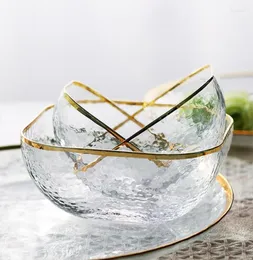 Bowls Oneisall Gold Inlay Edge Glass Sallad Bowl Fruit Rice Serving Storage Container Lunch Bento Box Decoration Tableware5492010