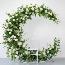 Elegant Wedding Backdrop Decoration Moon Arch With Artificial Green Plant Rose Hydrange Flower Row For Party Window Site Layout