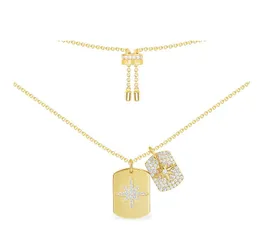 Chains 2Pcs Gold Color Octagonal Star Charm Pave Zircon CZ Pendant Charms NecklaceChains