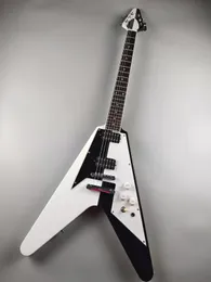 Gitara elektryczna Czarno-biały blokujący kolor lotu V srebrne akcesoria mini pickup mahoniowy importowana farba