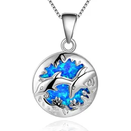Подвесные ожерелья роскошная женская дельфин Длинное ожерелье Симпатичная белая синяя опал цепь изящный серебряный цвет свадьба для женщин