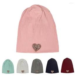 Beanies Beanie/Skull Caps Women Ribbing Cotton Solid Color Soft Elastic Skullies Hats Fashion Spring With Big Love Rhinestone Accessories DE